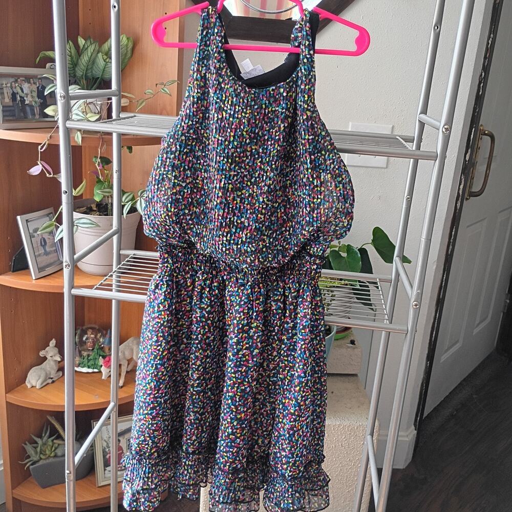 Black Dress Disney D- signed Confetti Colorful Ruffle Size L Girls